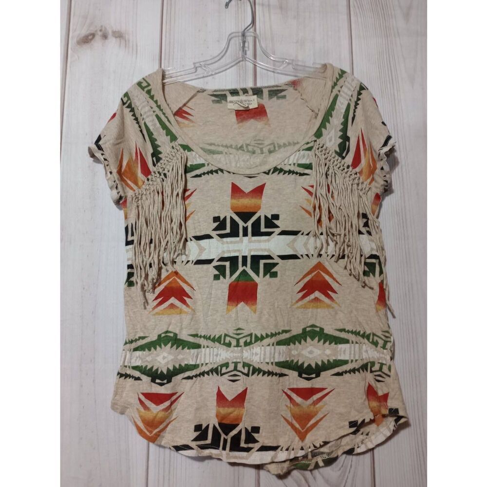 Denim & Supply Ralph Lauren Southwestern Fringe Top Small Geometric Boho Cream